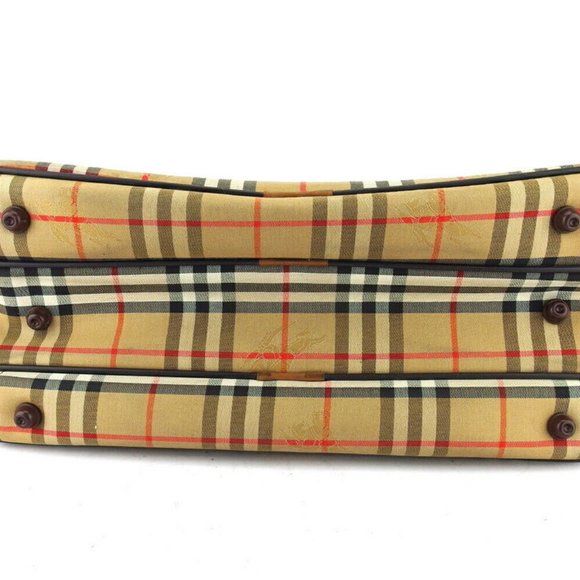 Burberry Boston Bag Check Beige Canvas ~ Leather Auth Used T18536 - Picture 6 of 8